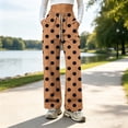 thumbnail image 2 of Wide Leg Pants for Women, Women's Polka Dot Wide Leg Pants High Waisted Drawstring Lounge Pants with Pockets Loose Fit Casual Bottoms for Daily Wear Travel Work Soft Comfy, 2 of 7