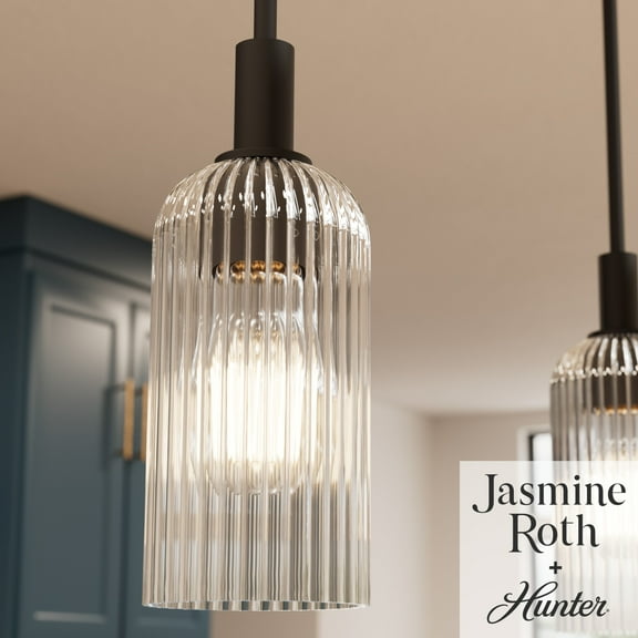 Hunter - Beverly Glen 1-light Matte Black, Mini Pendant Light, Dimmable, Transitional Style, Dome Shaped, for Bedrooms, Dining, Living Rooms - 13235