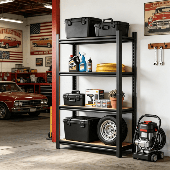 4 Tier Garage Shelving, 45.7"H Wide Book Shelf, Adjustable 1600LBS Metal Shelving Heavy Duty Basement Shelves for Pantry Kitchen Closet Kitchen Warehouse
