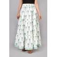 thumbnail image 2 of Women White Cotton Maxi Skirt with Mint Green Floral Block Print & Elastic Waist - XS, 2 of 6