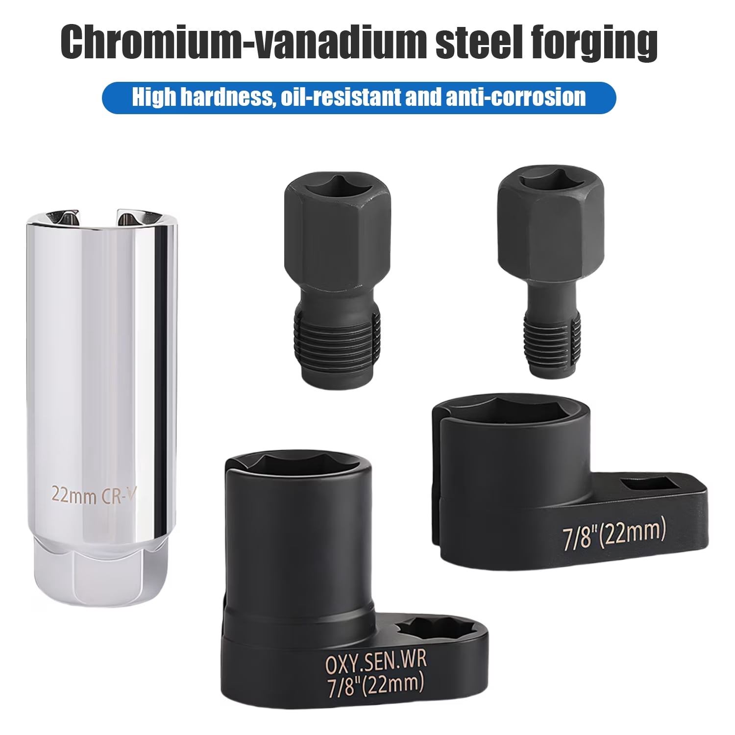 5PCS O2 Sensor Socket,Automotive Tool Oxygen Sensor Socket Set Wrench Remover Tool and Thread Chaser Set,Car Accessories O2 Oxygen Sensor Socket Set for Removing and Install Oxygen Sensors