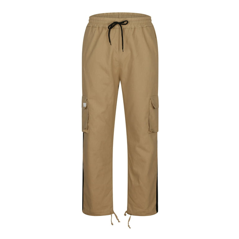 Fanxing Men's Joggers Pants Casual Baggy Cotton Drawstring Sweatpants Cargo  Hippie Loose Fit Trousers with Multi-Pocket White Sweatpants Men Cargo  Khaki,XL 