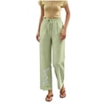 thumbnail image 2 of Linen Cotton Casual Pants for Women Travel Ready Home Lounge Drawstring Waist Summer with Pockets Straight Leg Pants Green B XL, 2 of 6