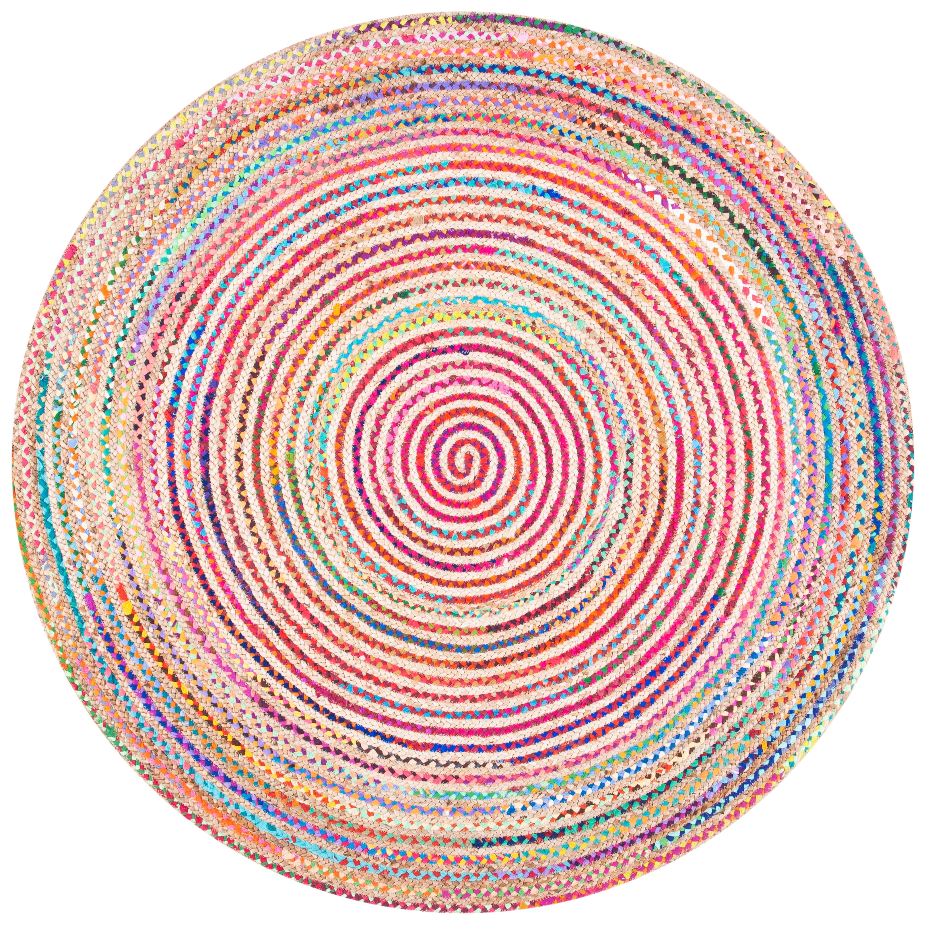 SAFAVIEH Cape Cod Jaylen Geometric Area Rug, Natural/Multi, 10' x 10' Round