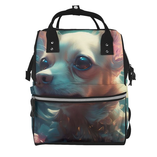 Easygdp Cute Flower Chihuahua Puppy para Bolsa de Bebé de Gran Capacidad con Múltiples Bolsillos, Bolsa de Pañales para Padres, Bolsa de Viaje Organizada y Elegante