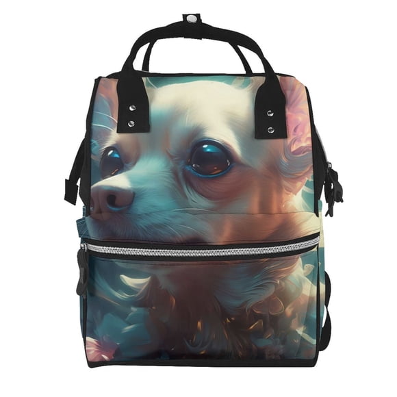 Easygdp Cute Flower Chihuahua Puppy para Bolsa de Bebé de Gran Capacidad con Múltiples Bolsillos, Bolsa de Pañales para Padres, Bolsa de Viaje Organizada y Elegante