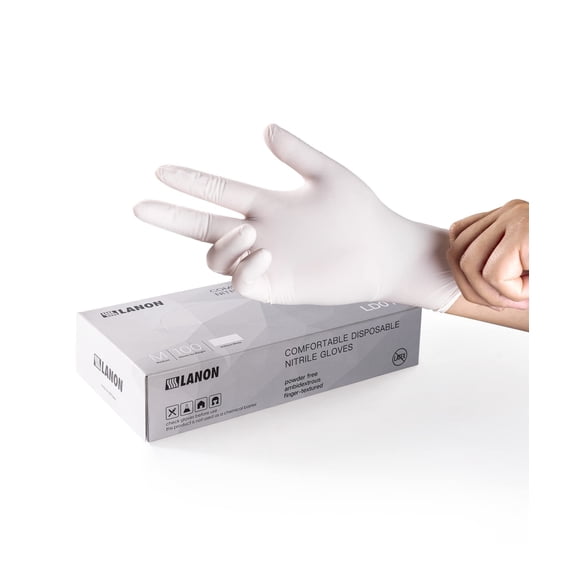 Guantes desechables de nitrilo LANON, aptos para alimentos, blancos, medianos