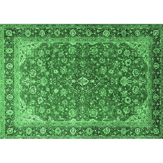 Ahgly Company Indoor Rectangle Medallion Emerald Green Traditional Area Rugs, 5' x 7'