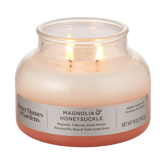 Better Homes & Gardens Magnolia & Honeysuckle Scented 2-Wick 18oz Ombre Bell Jar Candle