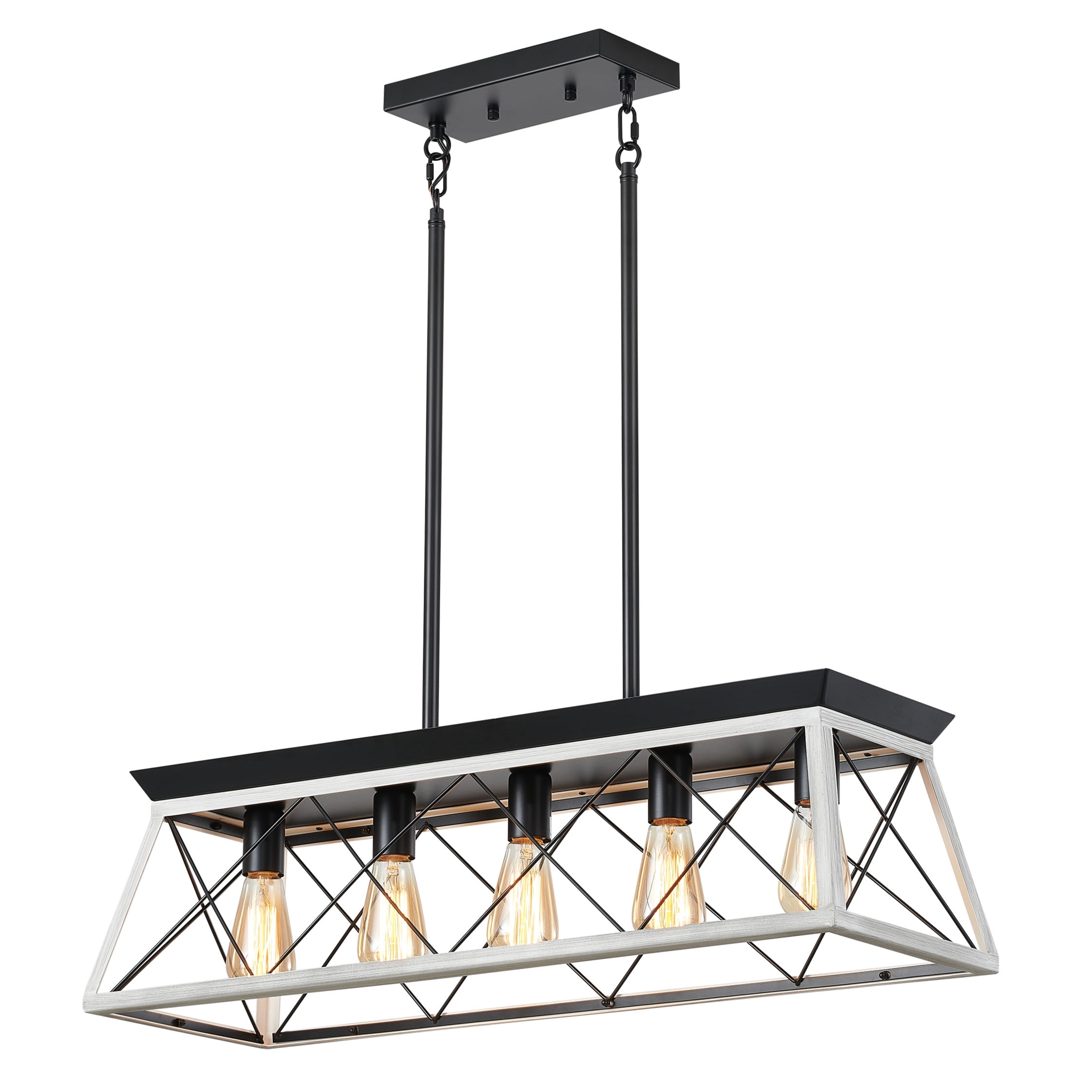 GDF Studio 5-Light E26 Farmhouse Chandelier, Rustic Kitchen Island Pendant Light with Adjustable Height, White
