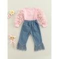 thumbnail image 4 of Coduop Toddler Baby Girl Mesh Patchwork Tops Jeans Tassel Flared Denim Pants 1-6 Years, 4 of 7