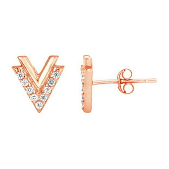 ROSE GOLD PLATED OVER STERLING SILVER CZ V STUD EARRINGS