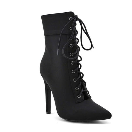 Olivia Jaymes Womens Pointed Toe Lace Up High Heel Stiletto Ankle Boots ...