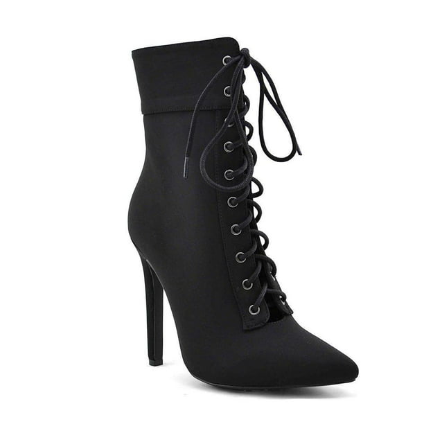 Olivia Jaymes Womens Pointed Toe Lace Up High Heel Stiletto Ankle Boots ...