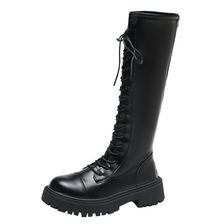 

TAIAOJING Women s Boots Mid Calf Boots Autumn And Winter Solid Color Simple Comfortable Thick Bottom Lace Up Back Zipper Round Toe Square Heel Fashion Shoes