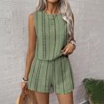 thumbnail image 2 of Women's Summer 2 Piece Short Sets Lounge Sleeveless Top Short Matching Outfits Casual Striped Vacation Sweatsuit Green M, 2 of 6
