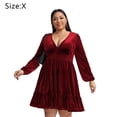 thumbnail image 2 of Laklulu - Vestido corto de fiesta de cóctel con corte en A de terciopelo, ajustado y acampanado, con escote en V cruzado y mangas largas para mujer, color burdeos, 1X, 2 of 5