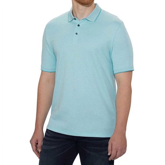 English Laundry Mens Short Sleeve Knit Polo Shirt, Turquoise Blue, Large