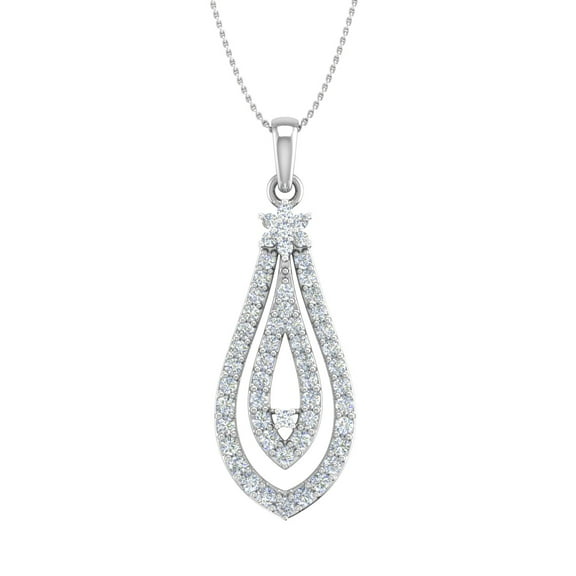 1/2 Carat Diamond Drop Pendant Necklace in 14K White Gold (Silver Chain Included) - IGI Certified (SI1-SI2 Clarity)