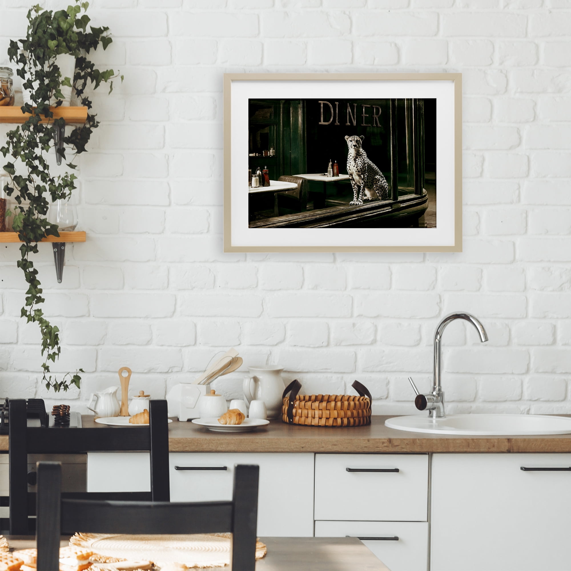 Stupell Industries Diner Sentry Leopard Birch Framed Print Under Glass, design by Annabelle Hall
