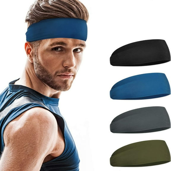 Athletic Mens Headband 4 Pack Lightweight Headbands Men Sweat Band Moisture Wicking Head Band Sweatband Gym Accessories Training Boxing Tennis