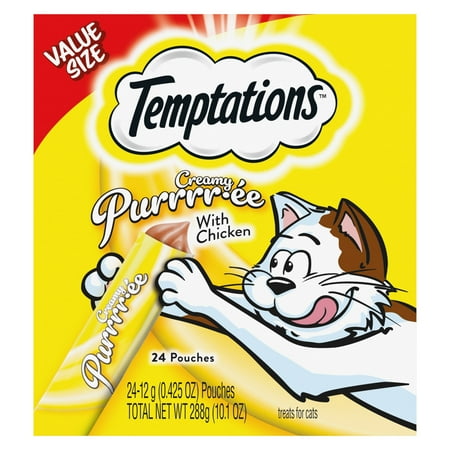 Temptations Creamy Puree With Chicken Squeezable Lickable Wet Treats For Cats, 0.42 Oz (24 Pack)