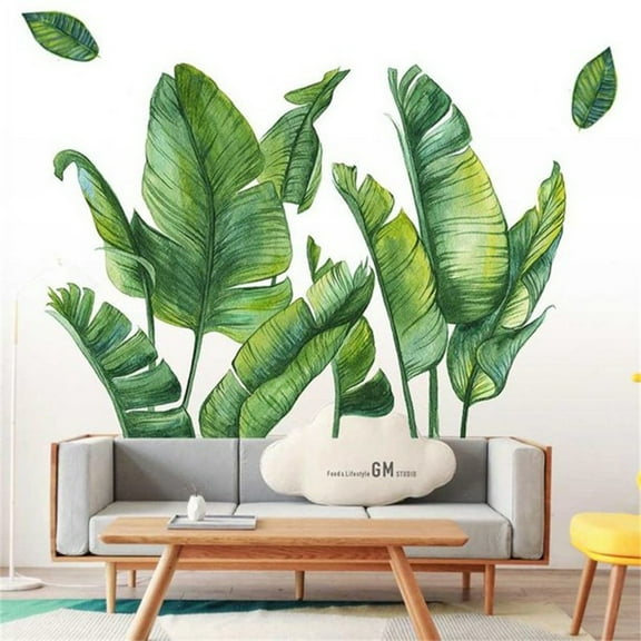 Steady Peel and Stick Wallpaper Green Leaves Wall Decal Quotes Tropical Plant Wall Art Sticker Novelty Decorative Waterproof for Kitchen Cabinet Living Room Bedroom Office/Multicolor