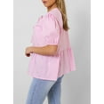 thumbnail image 6 of Elippeo Women’s Tie Front Tops Puff Sleeve Round Neck Stripes/Solid Color Loose Shirts Spring Fall Blouses, 6 of 8