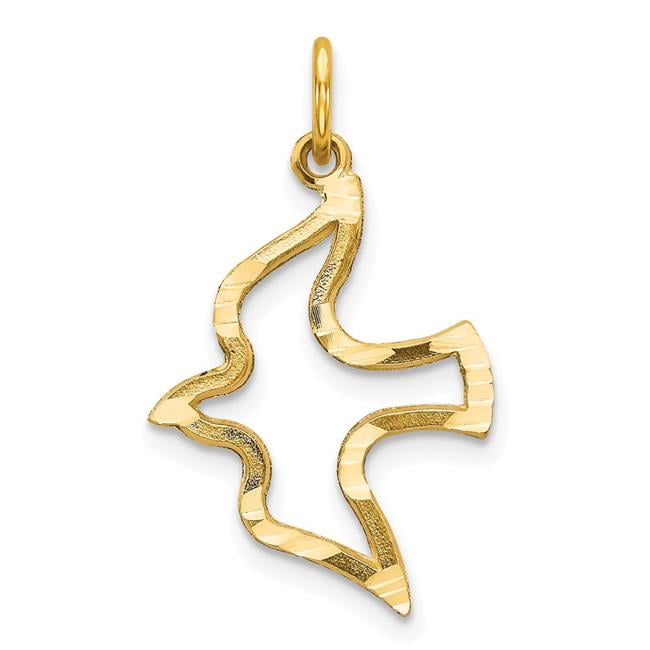 14k Yellow Gold Diamond Cut Dove Charm Pendant - 3/4" X 5/8", Satin Finish