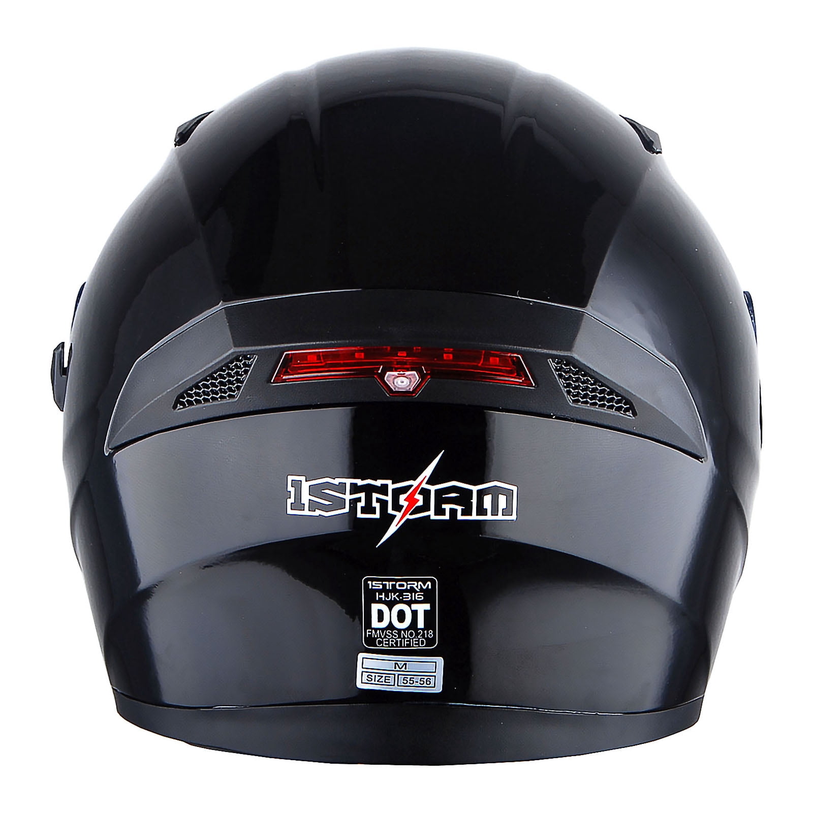 1Storm Motorcycle Street Bike Dual Visor/Sun Visor Full Face Helmet Mechanic with LED Tail Light: LED_HJK316 Glossy Black