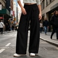thumbnail image 5 of ZHYou No Boundarie Womens Baggy Pants Casual Stretch Waist Drawstring Quick Dry Wide Leg Lounge Trousers,Black,Size M, 5 of 7