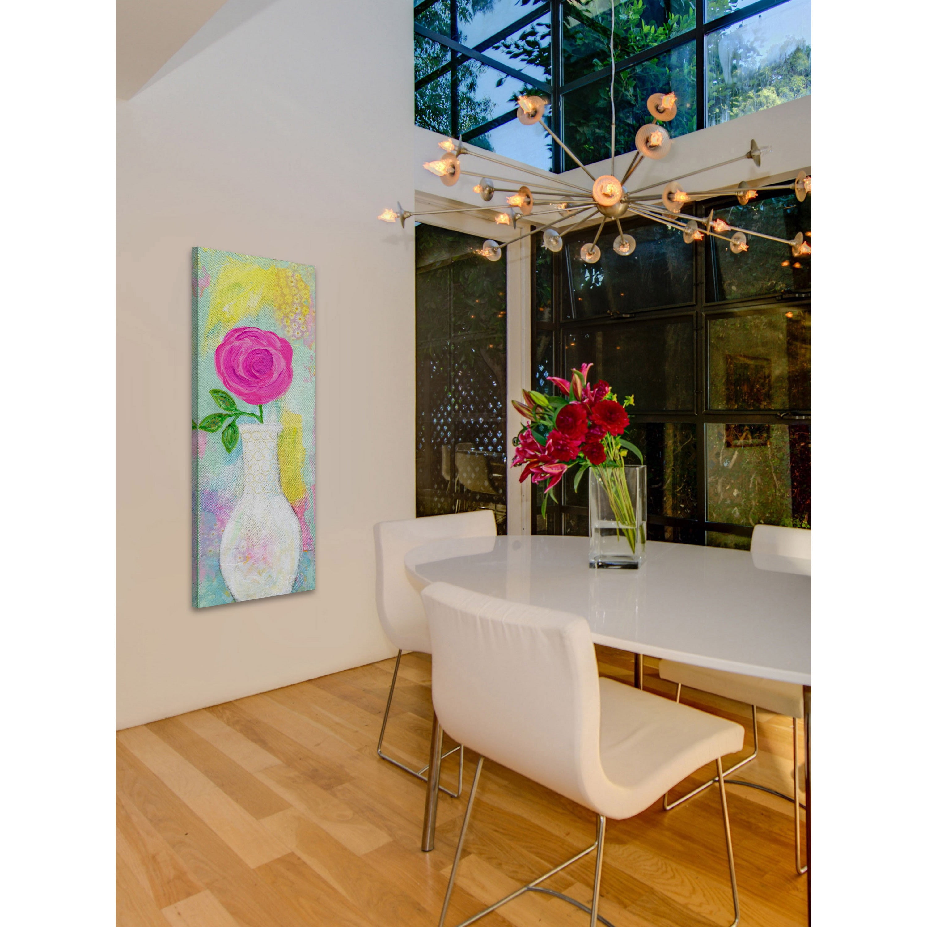 Marmont Hill "Pink Rose in Vase" by Jill Lambert Painting Print on Wrapped Canvas