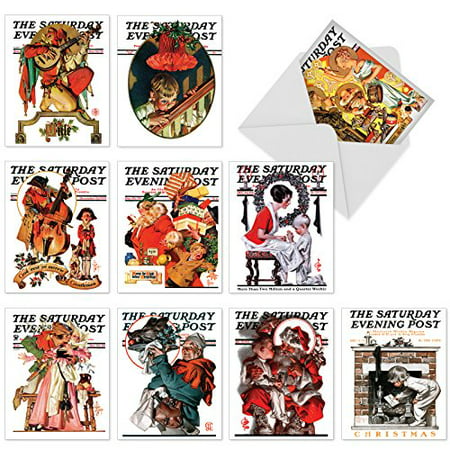 'M6037 M6037 Christmas Evening Post' 10 Assorted All Occasions Cards Featuring Iconic Vintage Covers From Old Issues Of The Saturday Evening Post Magazine with Envelopes by The Best Card
