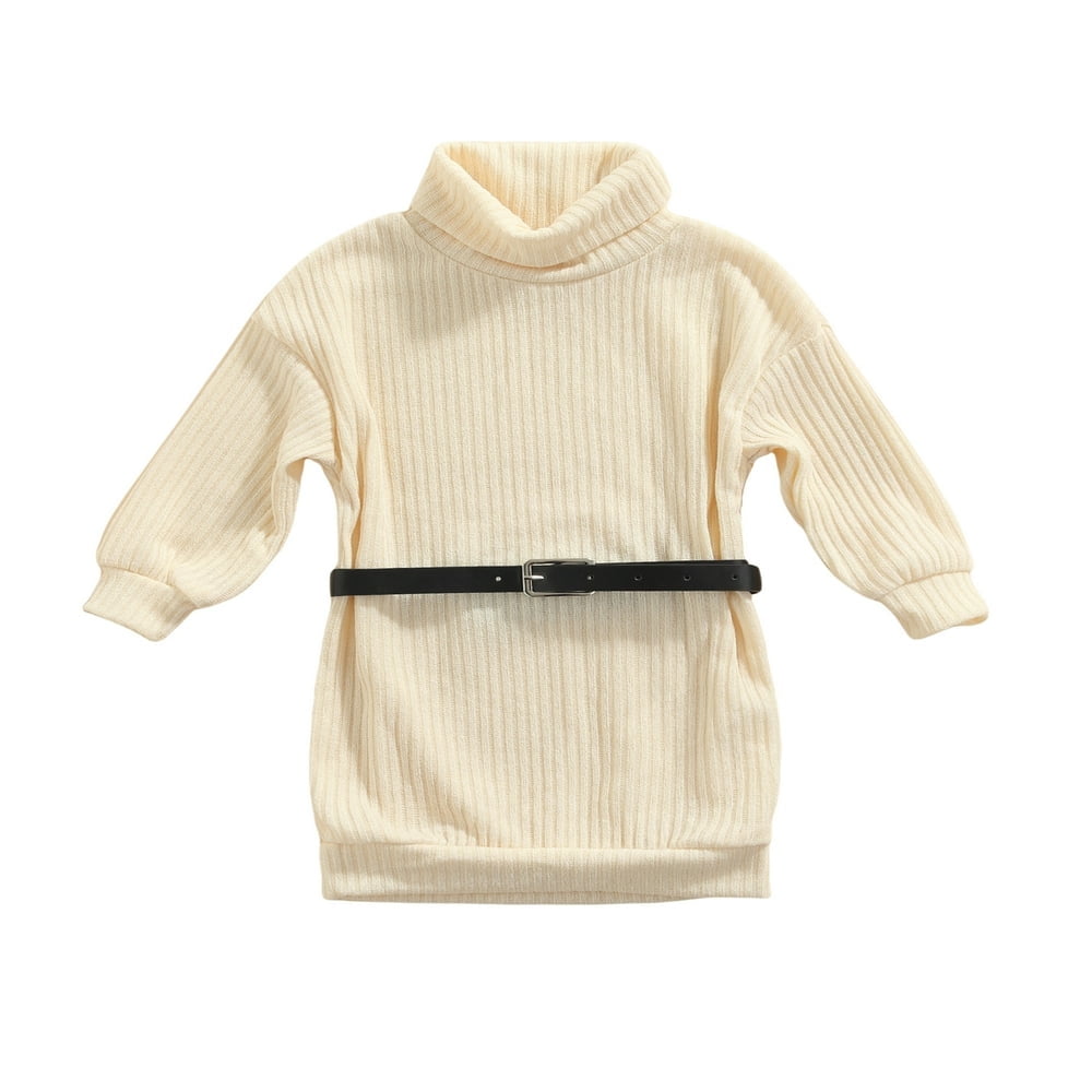 Enfants Bébé Filles Pull Robe d'Hiver Automne Solide Col Roulé à