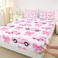 thumbnail image 3 of Feelyou Girl Ribbon Bowknot Full Size Sheets, Fashion Cartoon Race Car Bed Sheets, 4pcs, 3 of 7