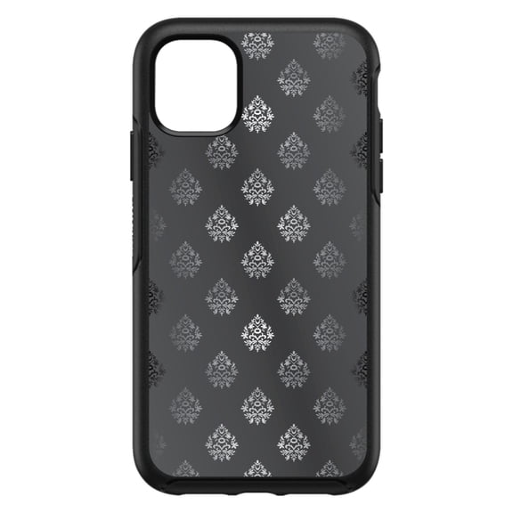 DistinctInk Custom SKIN / DECAL compatible with OtterBox Symmetry for iPhone 11 Pro MAX (6.5" Screen) - Silver Grey Black White Damask - Floral Damask Pattern