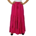 thumbnail image 6 of Bimba Boho Long Flaired Maxi Tier Skirt Elastic Waist Rayon Bohemian Skirts, 6 of 9