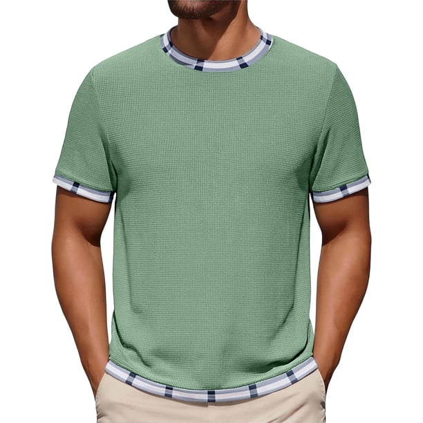 Camiseta Casual de Manga Corta con Cuello Tripulado 100% Fibra de Poliéster Lavable Camisetas de Trabajo Al Aire Libre de Manga Larga para Hombres