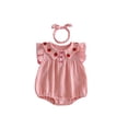 thumbnail image 2 of LYMAYTER Baby Girls Summer Romper Strawberry Print Short Sleeve Bubble Bow Lightweight Comfort Wear 3-24M, 2 of 8