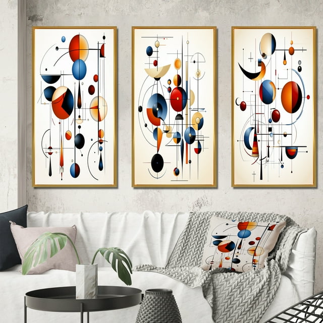 Designart "Minimal Geometry Mystery Source Codes IV" Moderne Géométrique Encadrée Wall Art Ensemble de 3 - Cadre Abstrait Blanc Toile Ensemble pour la Décoration du Salon