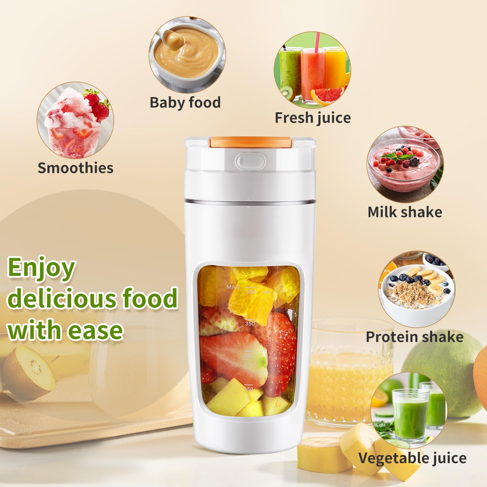 Portable Blender, 20oz Smoothie Blender Cup with rechargeable Battery, Crushable Ice, Suitable for Shakes and Smoothies, Suitable for Travel, Sports, Camping and Fitness