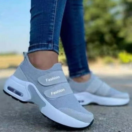 

PEASKJP Womens Slip On Sneakers Non Slip Shoes Comfortable Work Shoes Running Sneaker Grey 8.5
