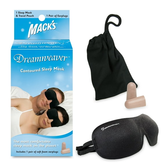 Mack's Dreamweaver Contoured Sleep Mask - Comfortable, Adjustable, Dual Strap Eye Mask with Macks Ultra Soft Foam Earplugs
