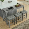 thumbnail image 6 of Knubmt 59 Inch Bar Table with Power Outlet, Wood Dining Table with 3 Pack Upholstered Stools, Dining Table Chair Set for Living Room, Dining Room, Kitchen, Gray, 6 of 10