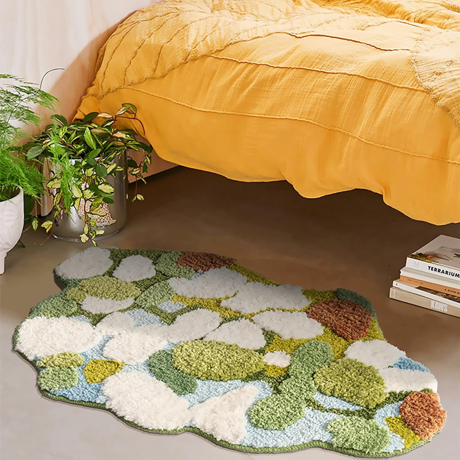 Ukeler Floral Moss Decor Area Rugs for Girls Soft Shag Bedroom Rugs Non Slip  Cozy Plush Floor Mat Throw Rugs for Kids Bedroom Decoration 55''×27'' 