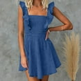 thumbnail image 2 of cfhntfmh Denim Dresses for Women Ruffle Cap Sleeve Square Neck Stretchy Mini Dress Summer Trendy Babydoll Jean Dress, 2 of 7