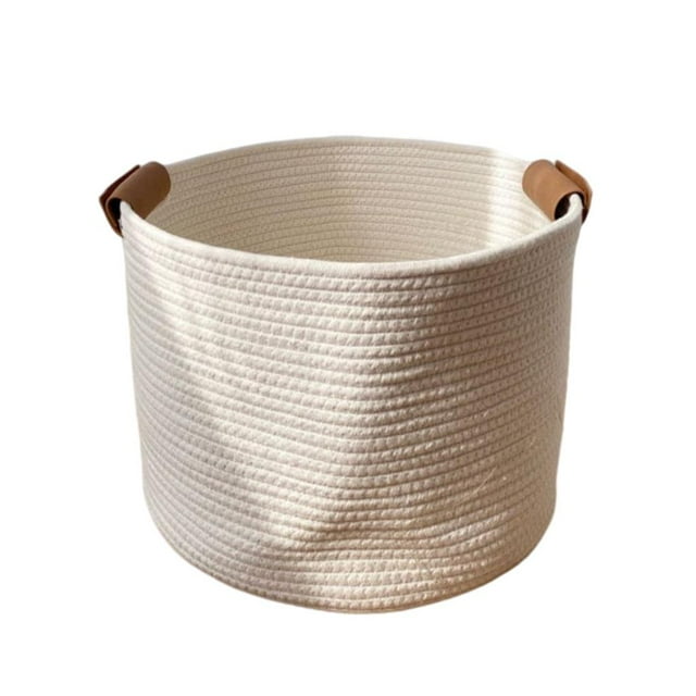 GROWTH TANK Cotton Rope Storage Basket, Nursery Storage Baskets with Handles Decorative Gift White L