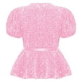 thumbnail image 2 of inlzdz Kids Girls Sequin Velvet Tops Sparkle Glitter Dressy Blouse Puff Sleeve Peplum Tops with Belt Pink 8, 2 of 5