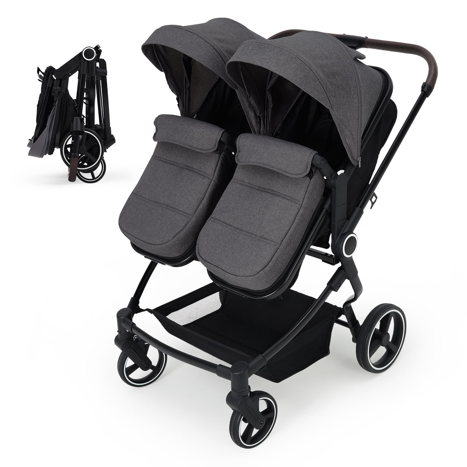 Lightweight Double Stroller Side-by-Side for Infant Toddler, Compact Folding Travel System with High Landscape Seat, Adjustable Canopy & Recline, Easy Maneuver
