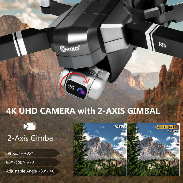 Contixo GPS Drone 4K UHD Camera 2 Axis Gimbal 5000ft Range Brushless Motor Follow Me Gesture Foldable RC Quadcopter Kids Adults 30 Min